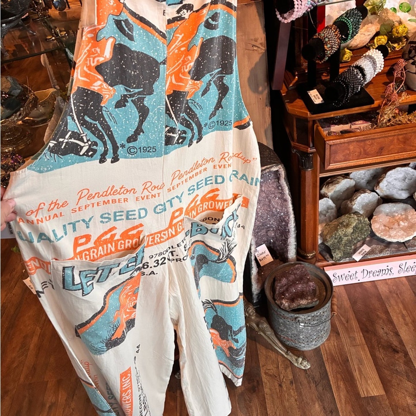 Graphic Print Jumpsuit in Cream, Teal & Orange