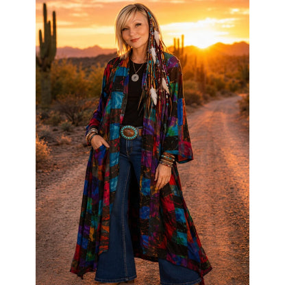 Colorful Tie-Dye Patchwork Duster