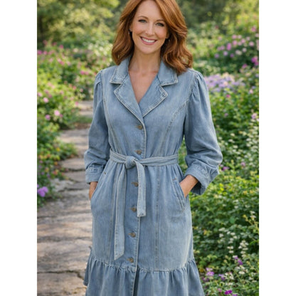 Vocal Light Blue Denim Top with Black Logo Tag