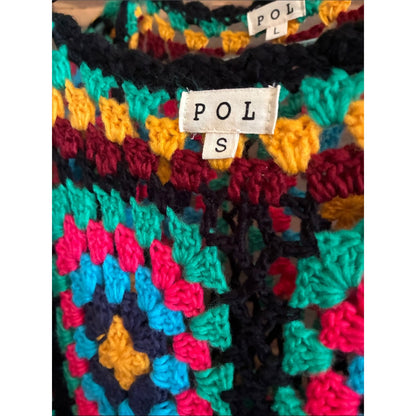 Crochet Fringe Duster - Black with Teal, Pink & Mustard