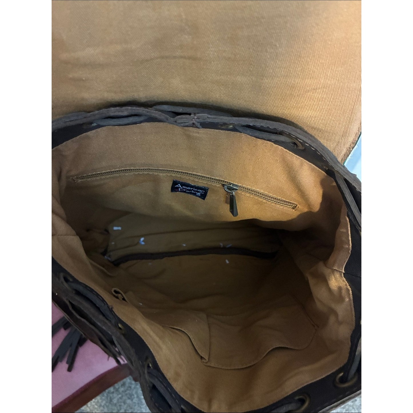 Fringe Leather Backpack with Turquoise Cowhide Flap