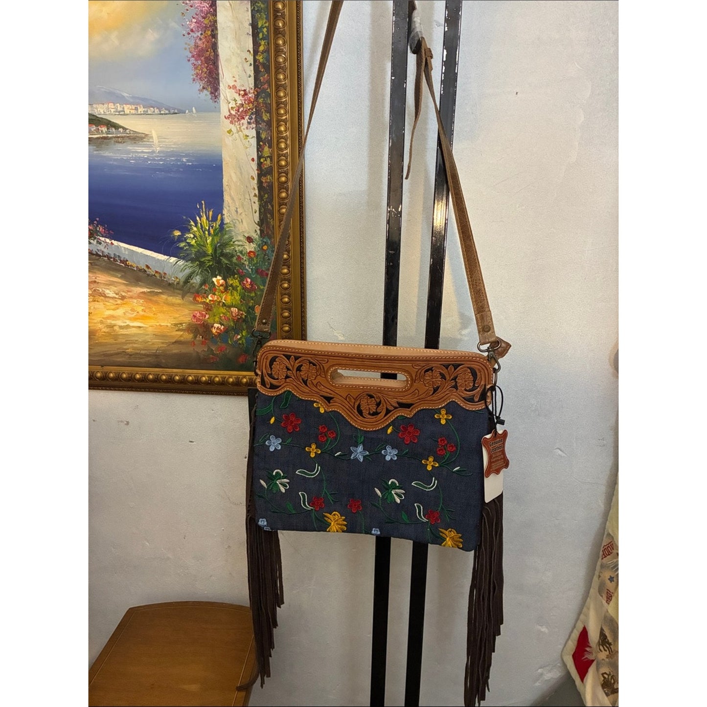 Embroidered Navy Crossbody Bag American Concealed Carry
