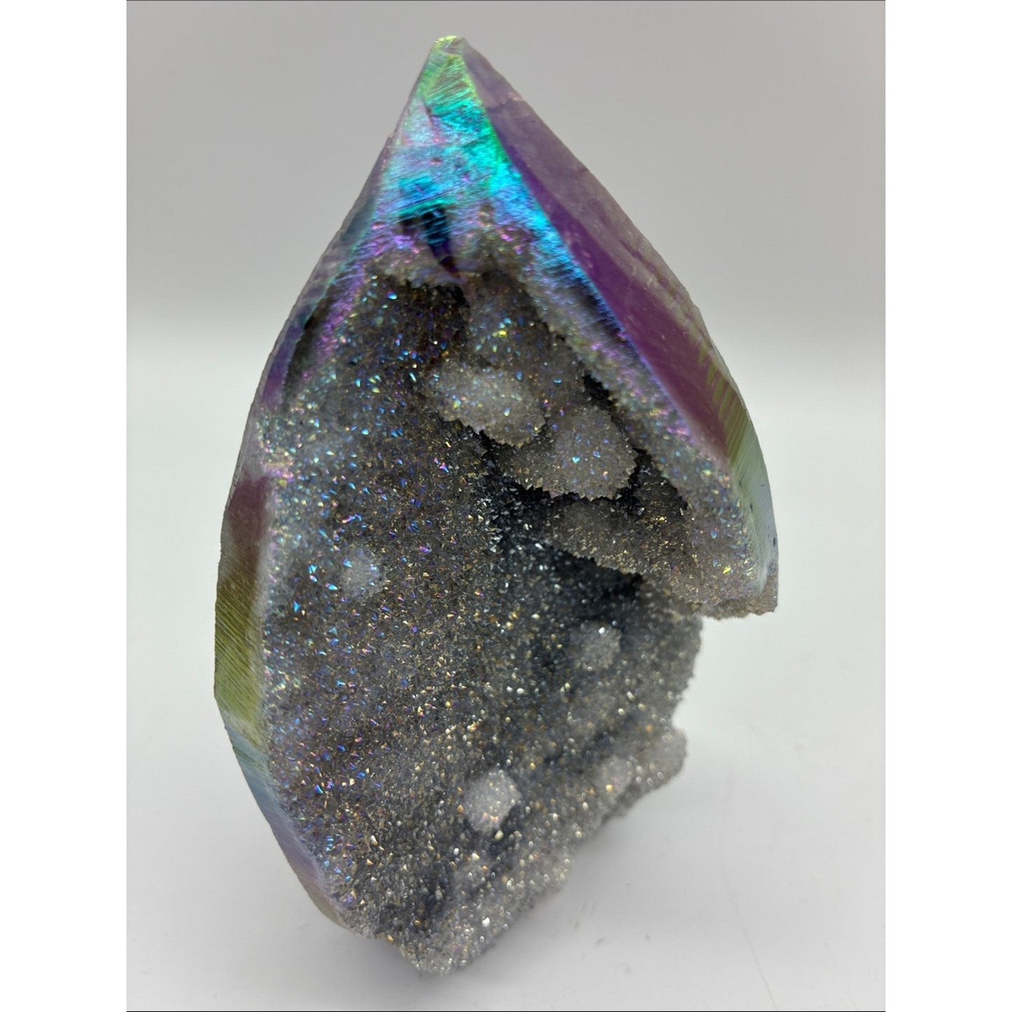 Iridescent Titanium Aura Quartz Geode - Purple & Green Sheen Rock