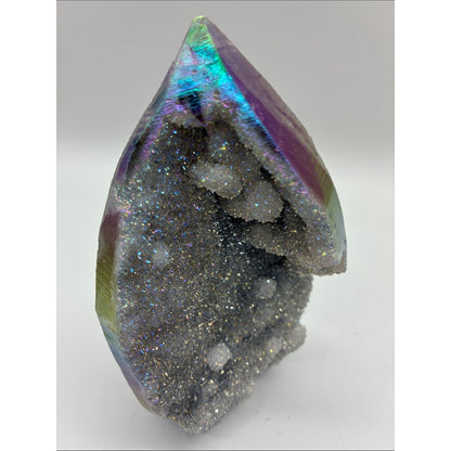 Iridescent Titanium Aura Quartz Geode - Purple & Green Sheen Rock