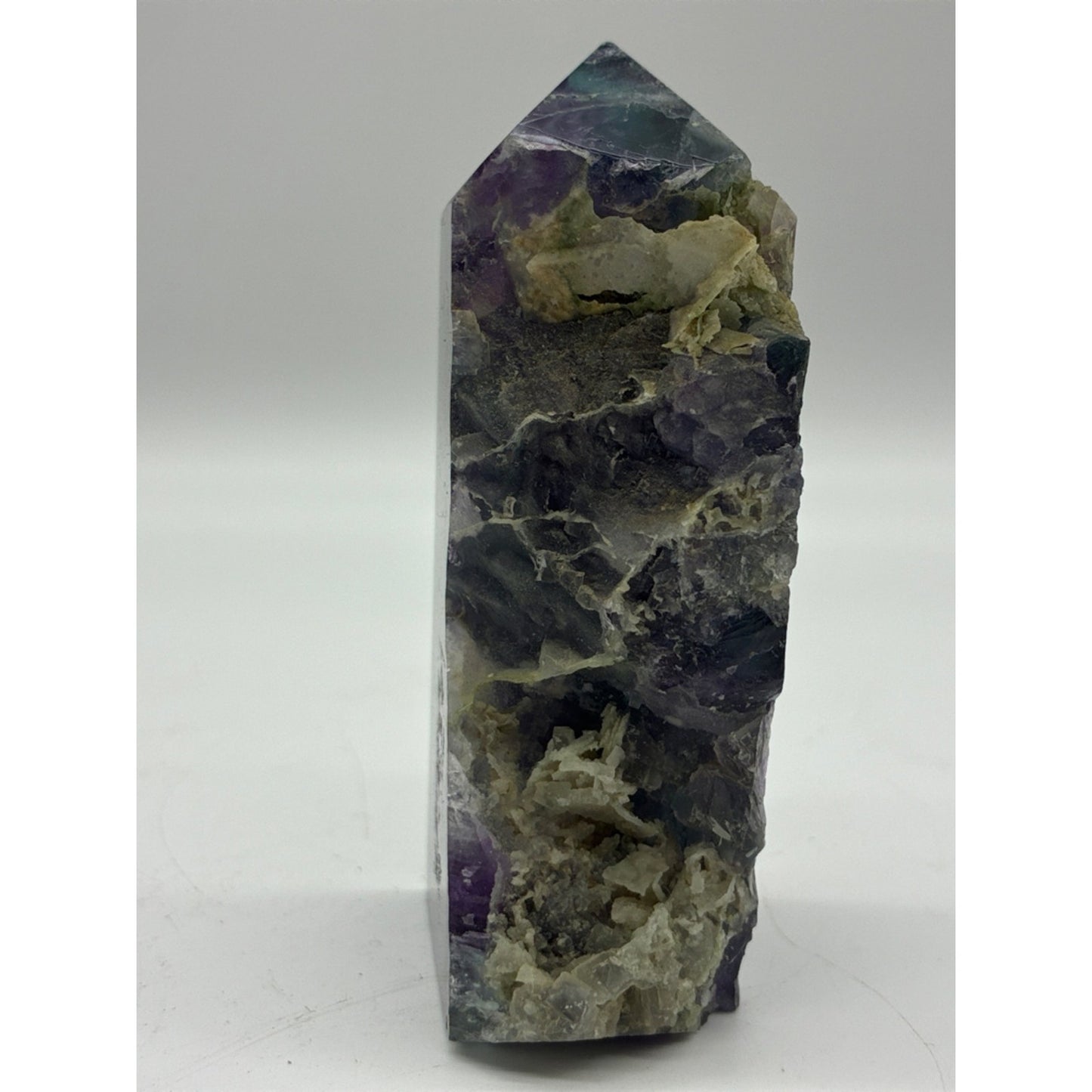 Polished Fluorite Point with Natural Matrix - Purple & Green Rock