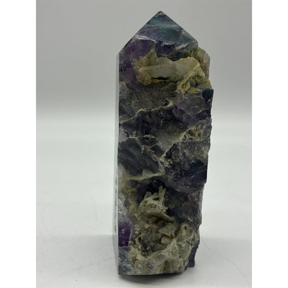 Polished Fluorite Point with Natural Matrix - Purple & Green Rock
