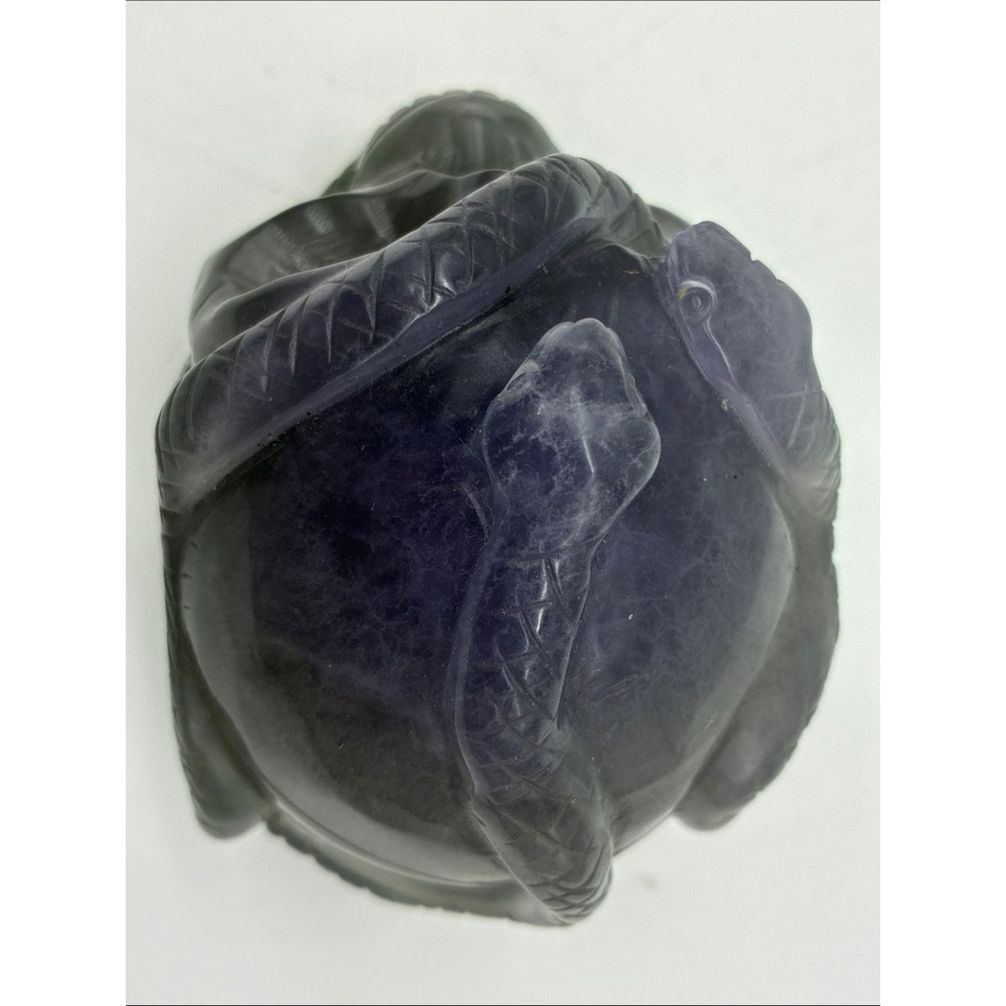 Hand-Carved Dark Purple Green Crystal Skull Sculpture Rock