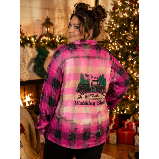 Plaid Pink and Black Graphic Shirt