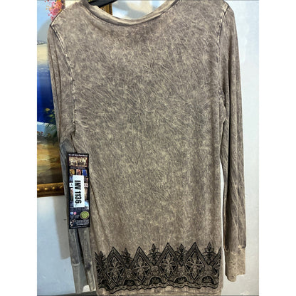 Vocal Washed Gray Long-Sleeve Tunic with Black Medallion Print