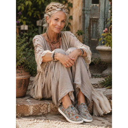 Gypsy Jazz Gray Floral Knit Slip-On Flats