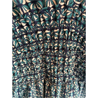 Blue Geometric Jumpsuit with Smocked Waist and pockets!