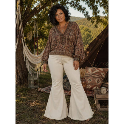 Lucky & Blessed Cream Wide Leg Flare Jeans