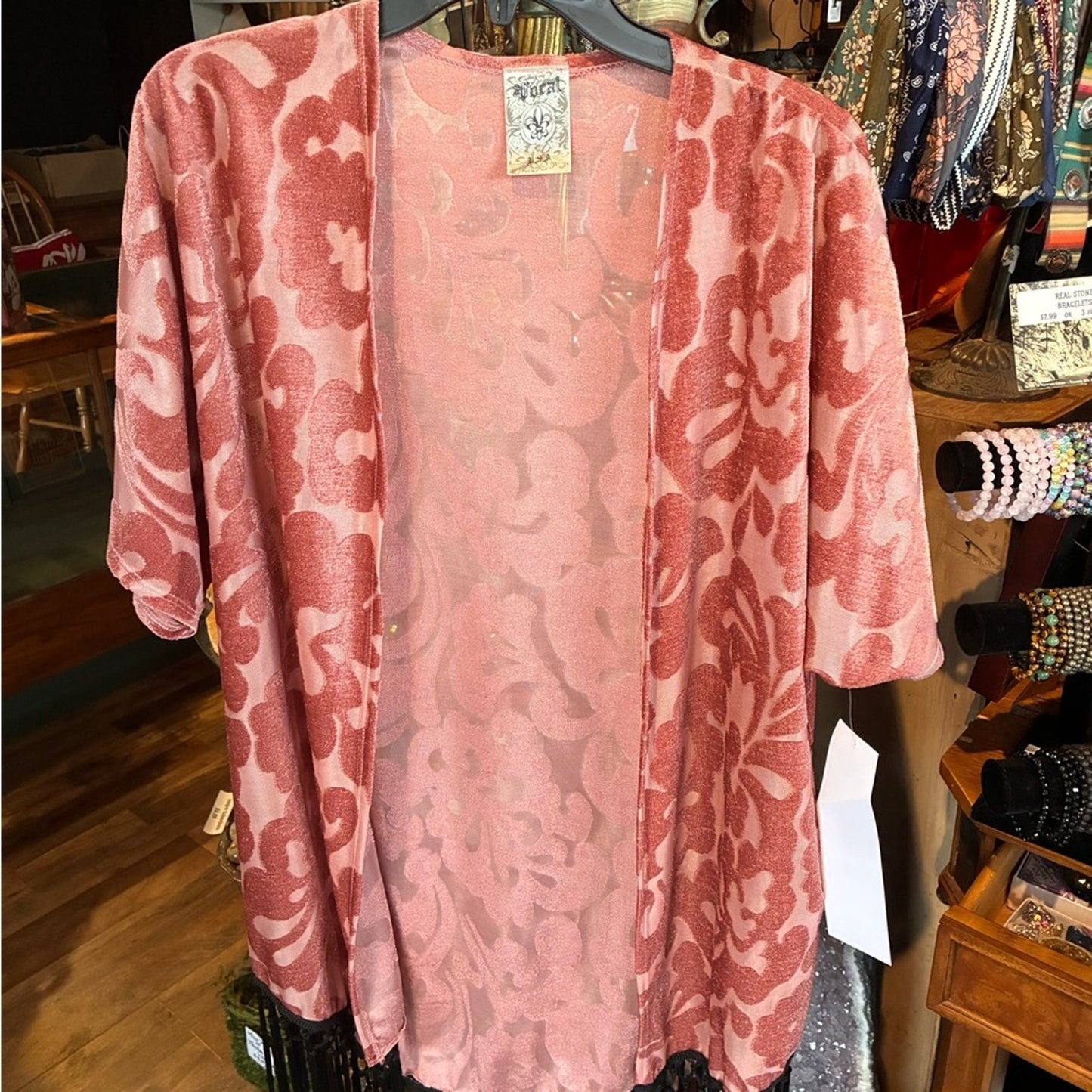 Vocal Dusty Rose Floral Sheer Kimono