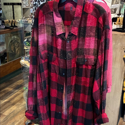 Plaid Pink and Black Graphic Shirt
