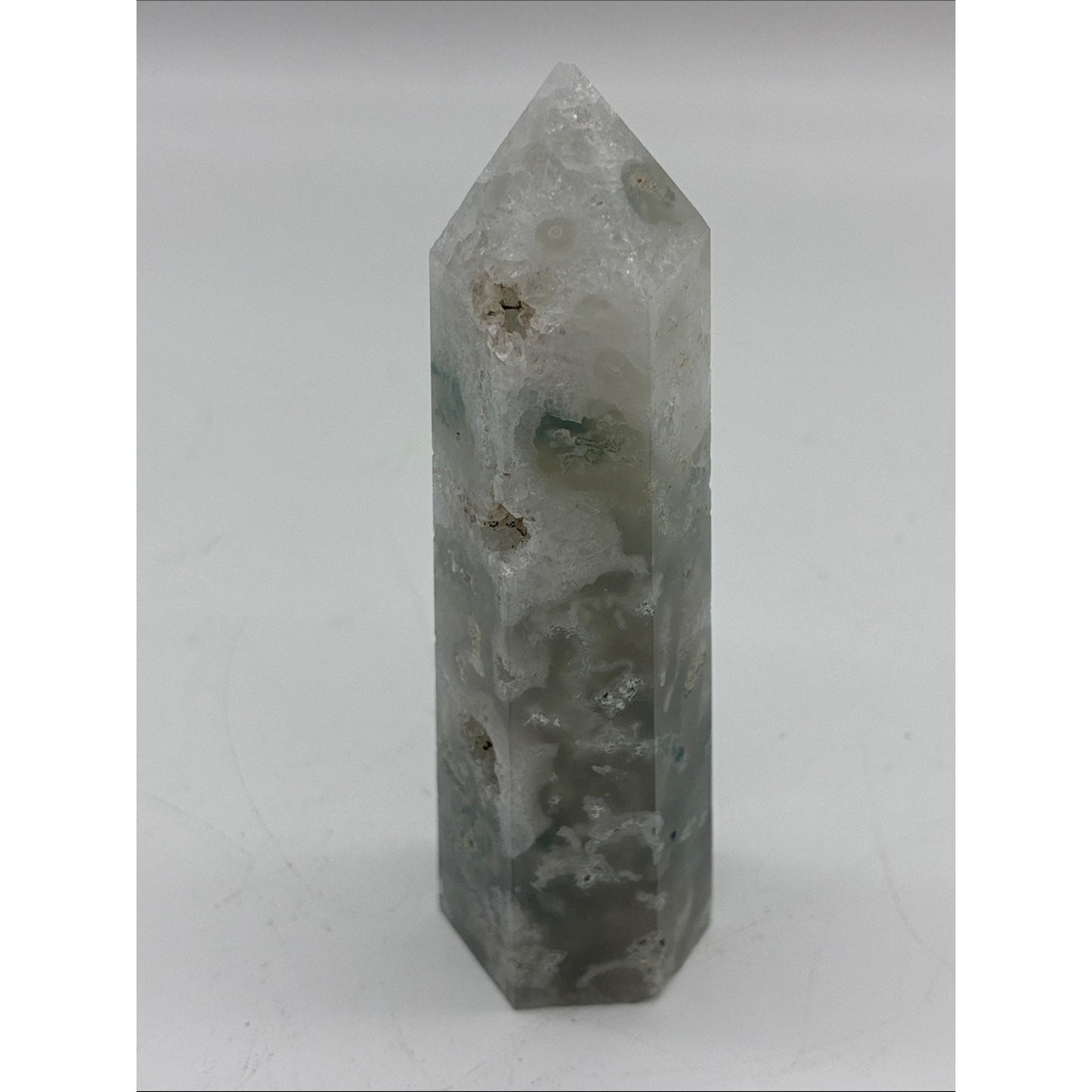 Ocean Jasper Point Tower - Green and White Crystal Rock