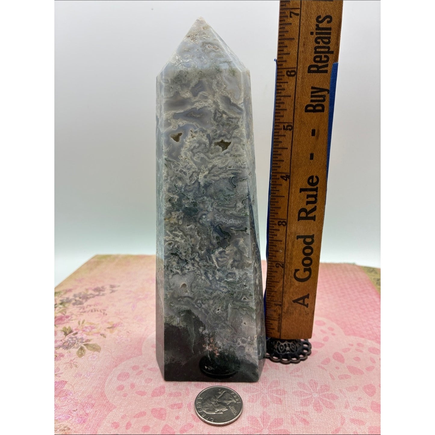 Moss Agate Crystal Point - Green Gray Tower Rock