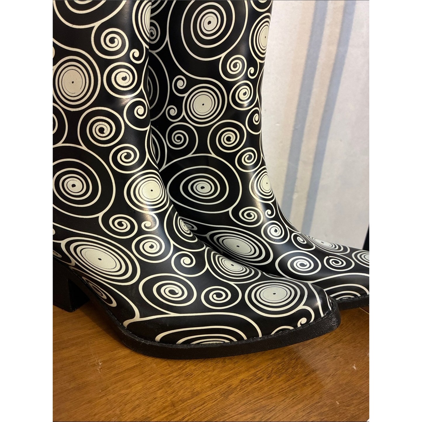 Black and White Swirl Rain Boots for Women