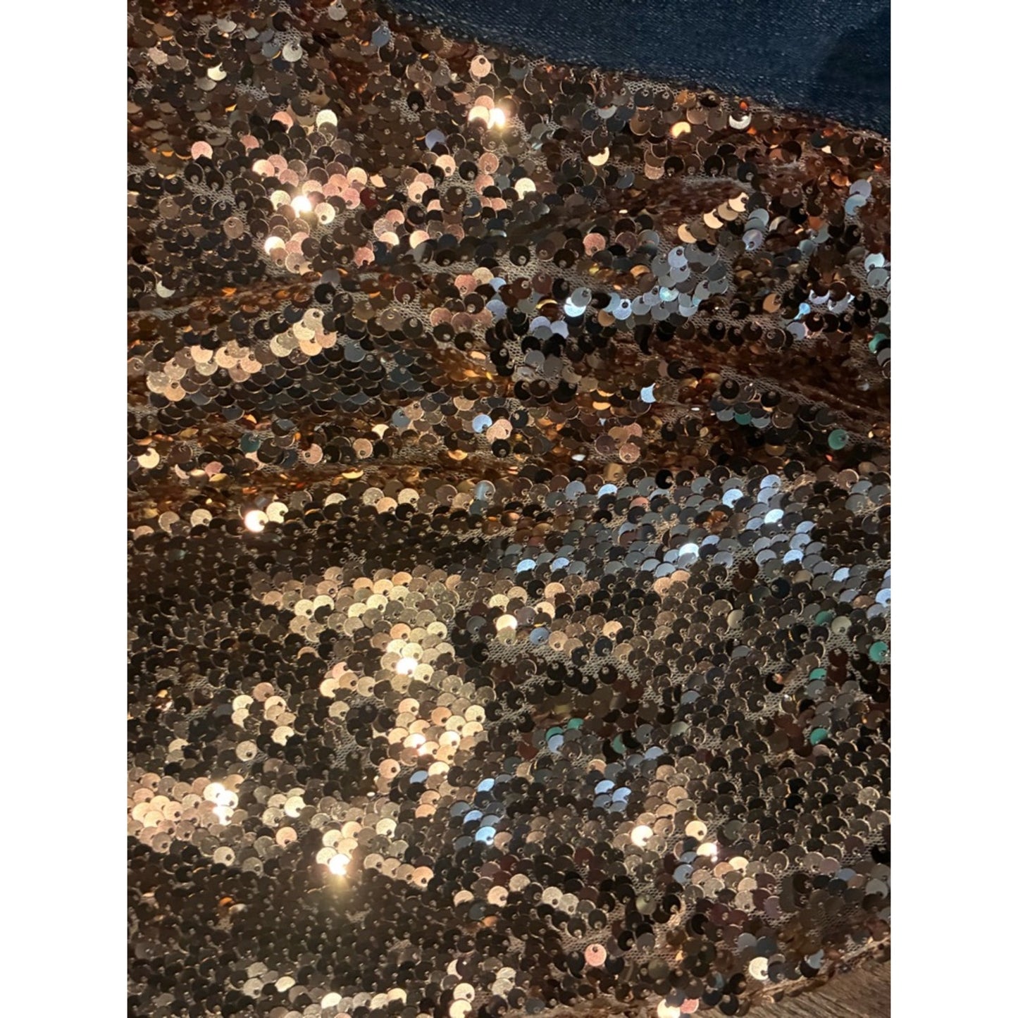 Blue Denim Flare Jeans with Bronze Sequin Insets