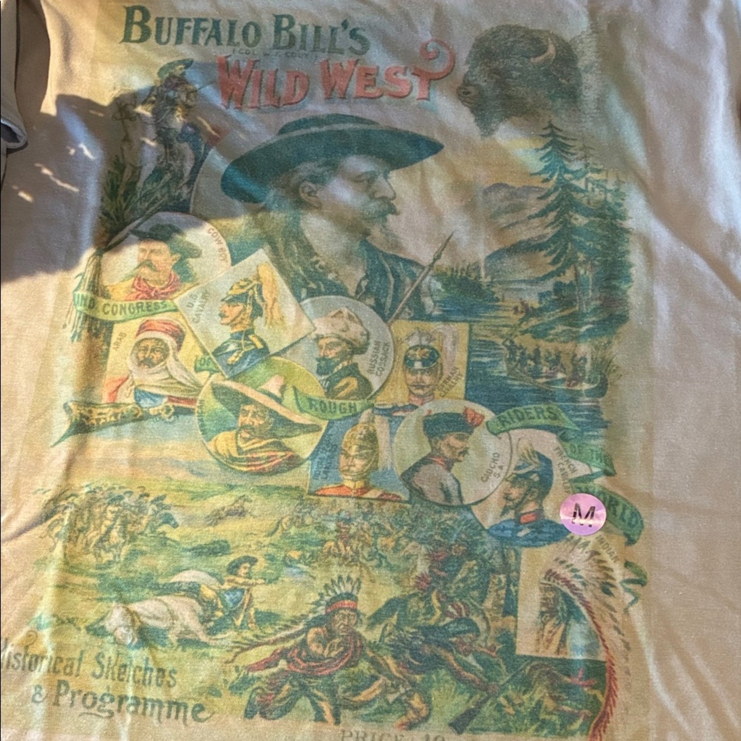 Custom  Cream Short Sleeve Tee with Buffalo Bill's Wild West Graphic