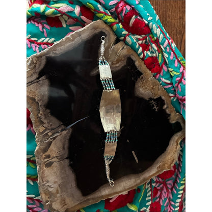 Turquoise Silver-Tone Beaded Statement Bracelet