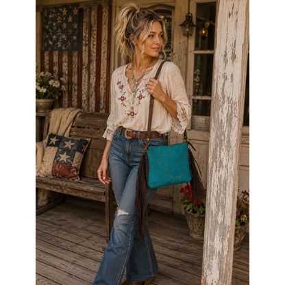 Turquoise Leather Fringe Crossbody American Concealed Carry