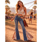 Blue Denim Flare Jeans with Bronze Sequin Insets