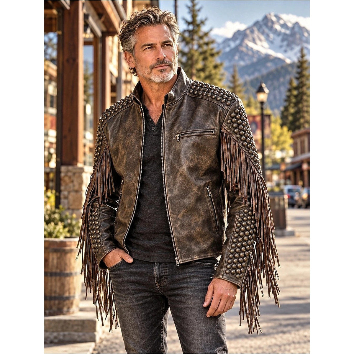 Old Gringo Studded Fringe Leather Jacket in Brown Like New