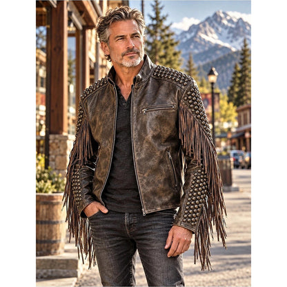 Old Gringo Studded Fringe Leather Jacket in Brown Like New