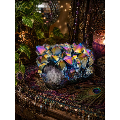 Iridescent Titanium Aura Quartz Crystal Cluster - Blue, Gold, Purple Rock
