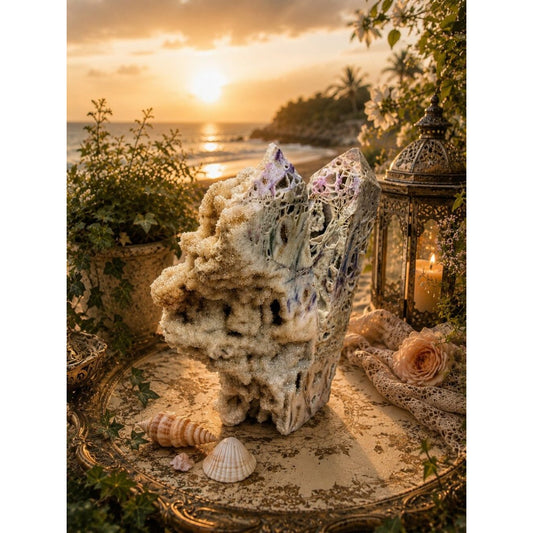 Sparkling Druzy Crystal Sculpture - White & Cream with Iridescent Accents Rock