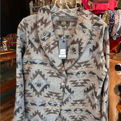 L&B Patterned Knit Cardigan - Gray & Brown