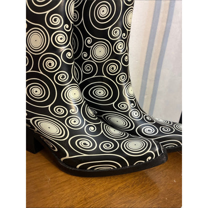 Black and White Swirl Rain Boots for Women