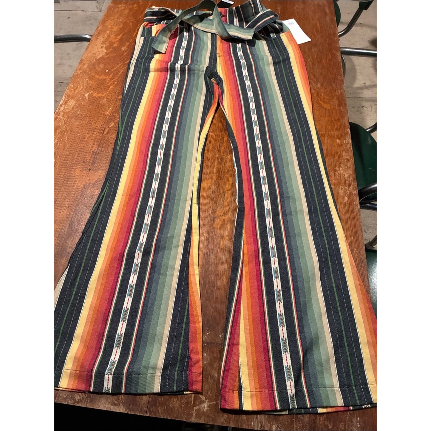 Boho western stripe bell bottom pant