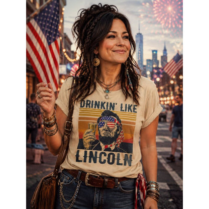 Drinkin' Like Lincoln Patriotic Graphic Tee Hatman's originals luxury tee MADE IN USA