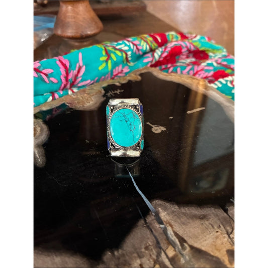 Turquoise Oval Stone Silver Ring - Turquoise Blue Women's Jewelry