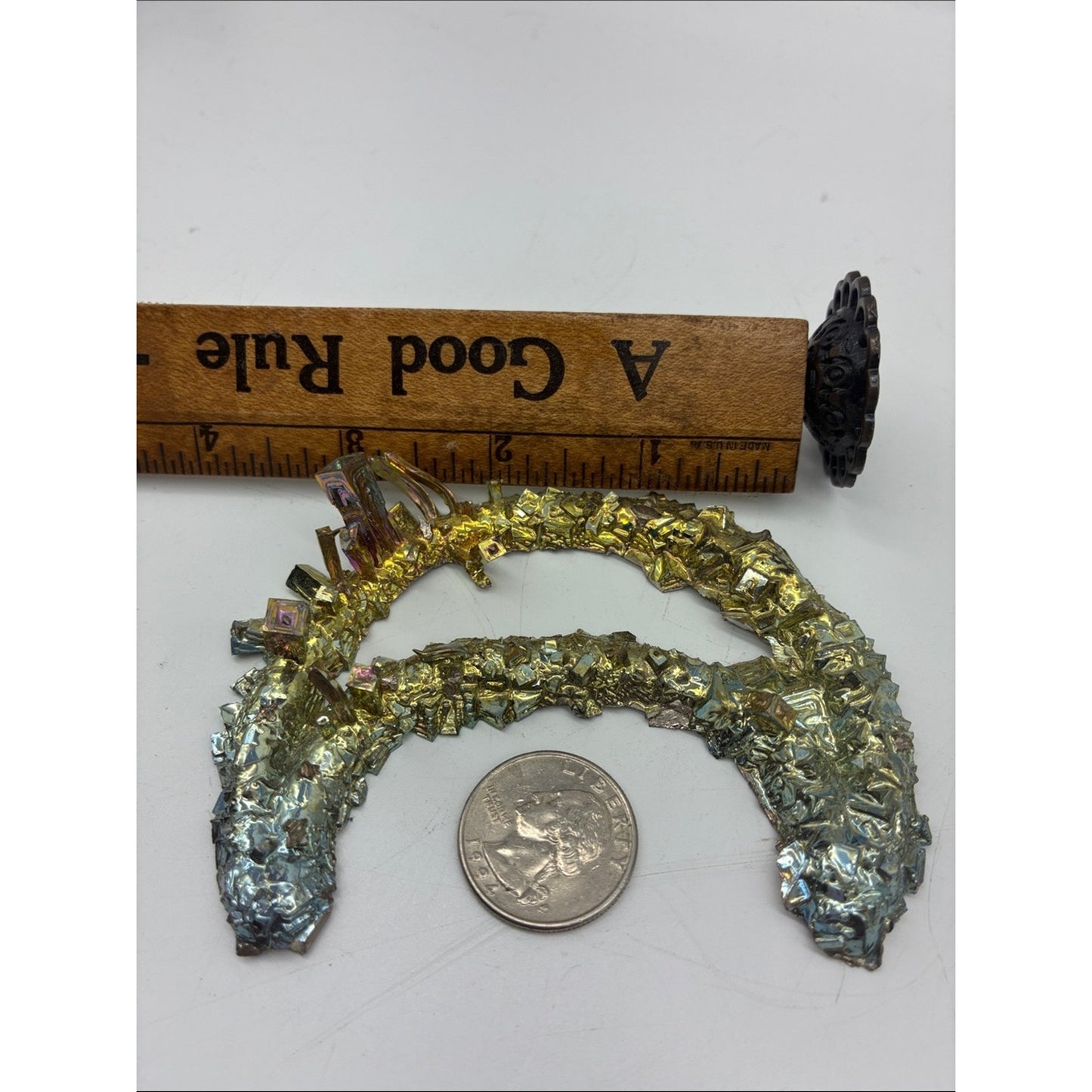 Iridescent Bismuth Crescent Crystal Pair - Gold & Silver Tones Rock