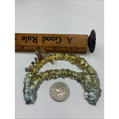 Iridescent Bismuth Crescent Crystal Pair - Gold & Silver Tones Rock