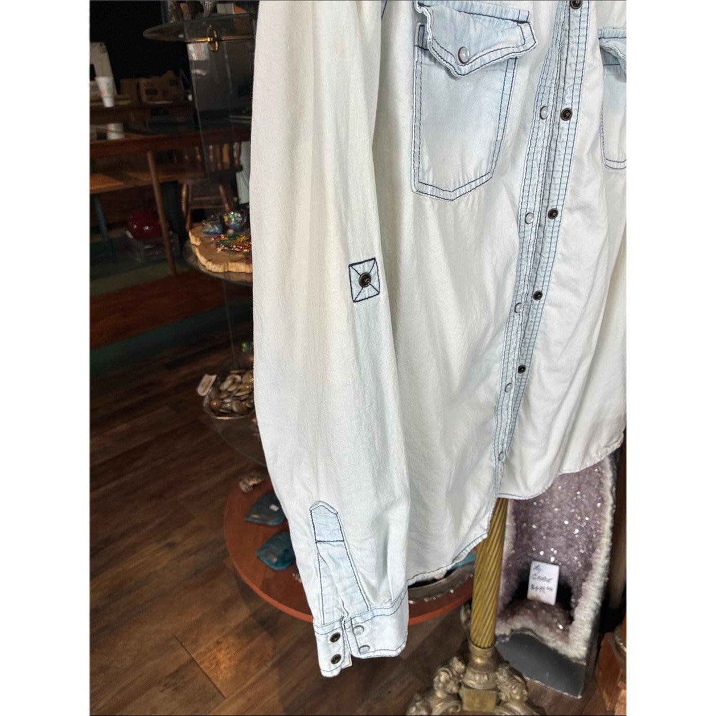Men's Light Blue Western-Style Button-Up Shirt