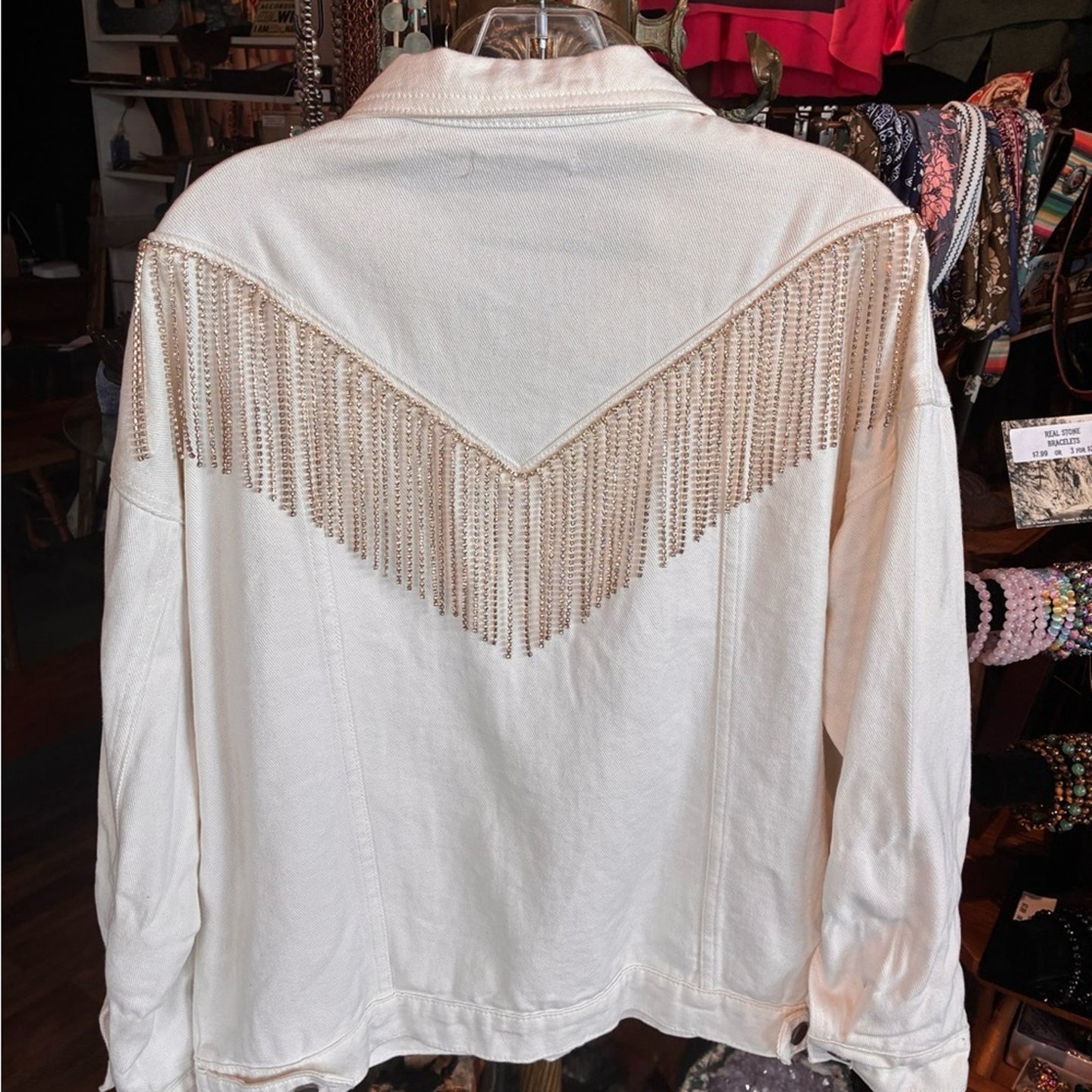 Fringe-Trim White Denim Jacket - Women