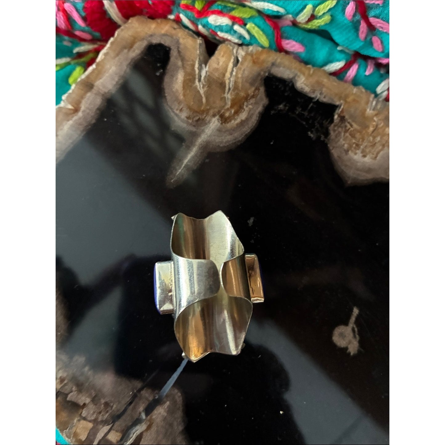 Tiger Eye Teardrop Statement Ring - Blue Accents in