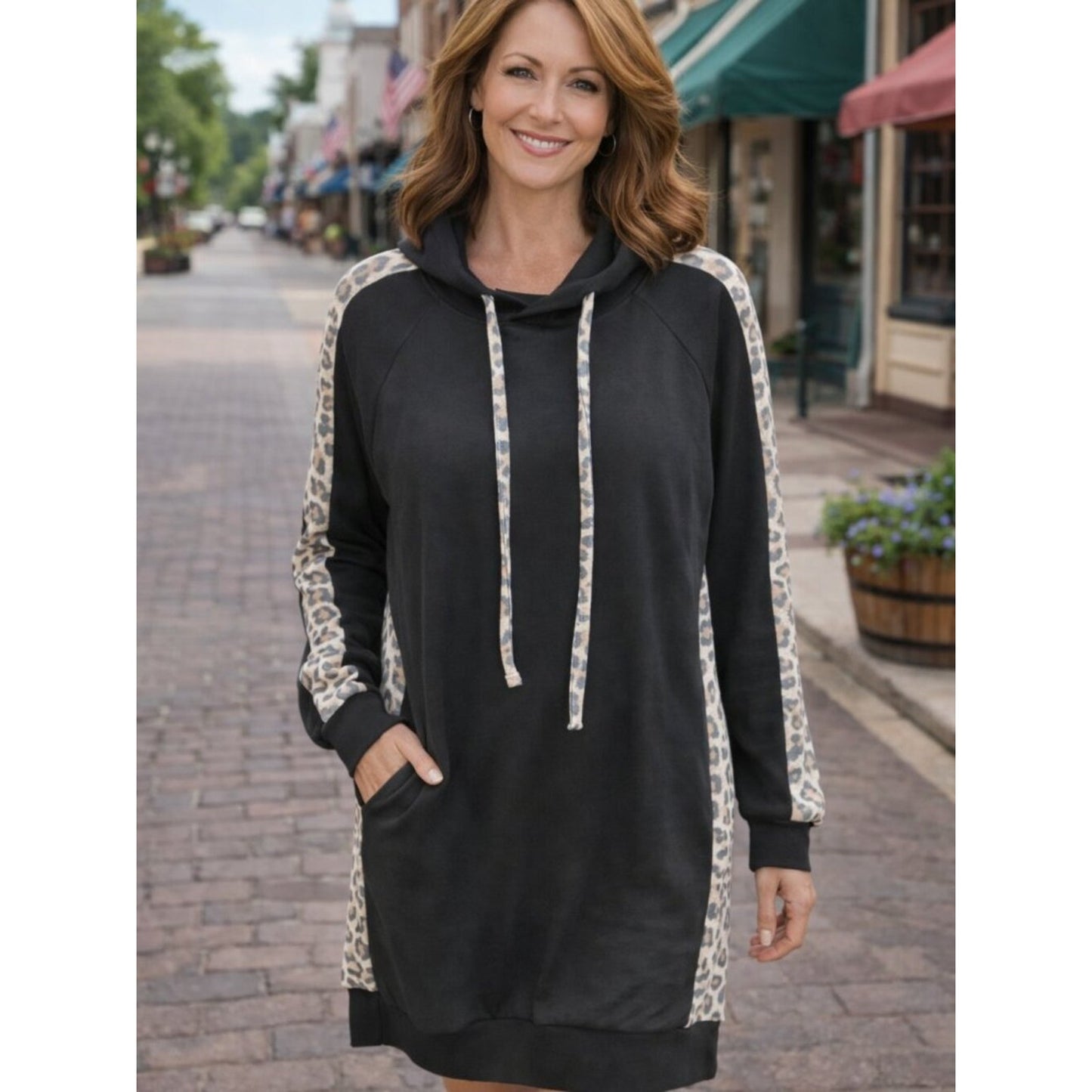 Zenana Outfitters Black Hoodie with Animal Print Accents