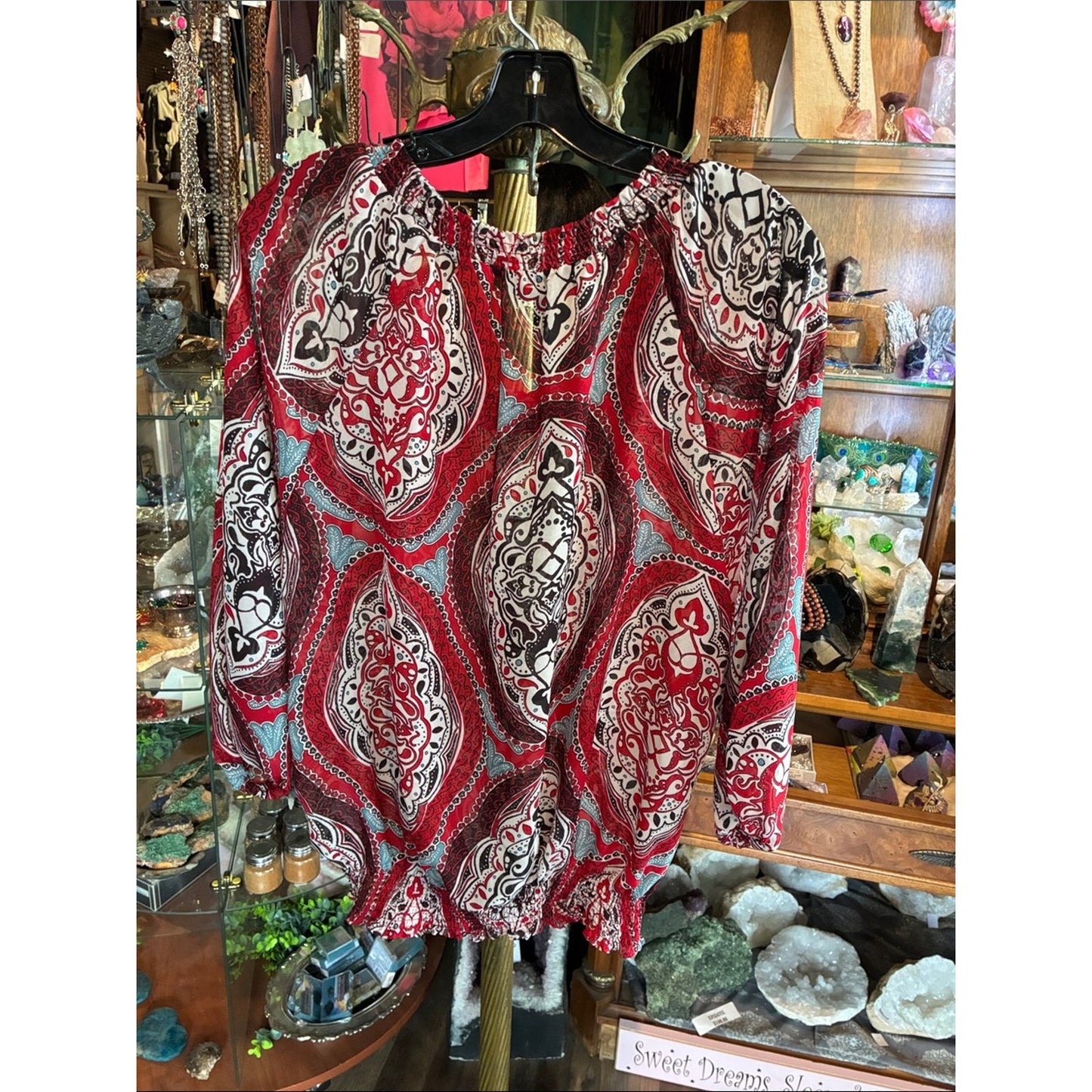 Daisy Fuentes Red Paisley Peasant Blouse