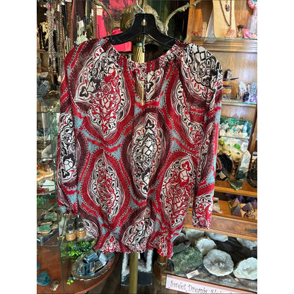 Daisy Fuentes Red Paisley Peasant Blouse