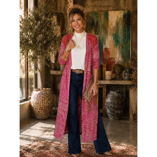 Unknown Brand Women's Open-Front Studded Cardigan - Red Heather