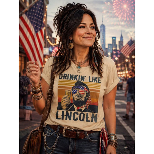 Drinkin' Like Lincoln Patriotic Graphic Tee | MADE IN USA