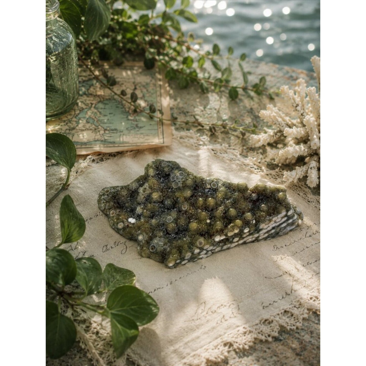 Ocean Jasper Polished Slab - White, Green & Tan ROCK