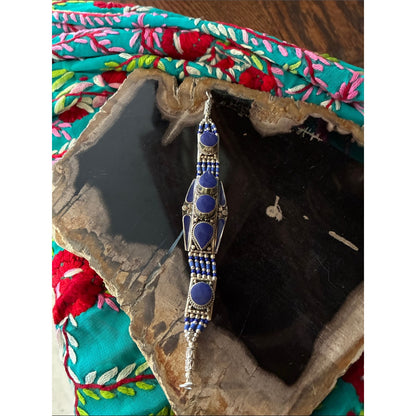 Handmade Blue Stone & Silver Beaded Women's Bracelet