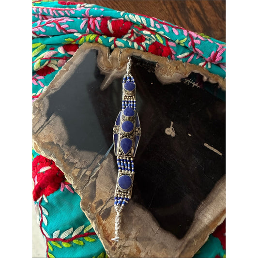 Handmade Blue Stone & Silver Beaded Women's Bracelet