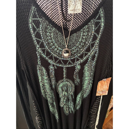 Vocal Black Knit Top with Teal Dreamcatcher Graphic