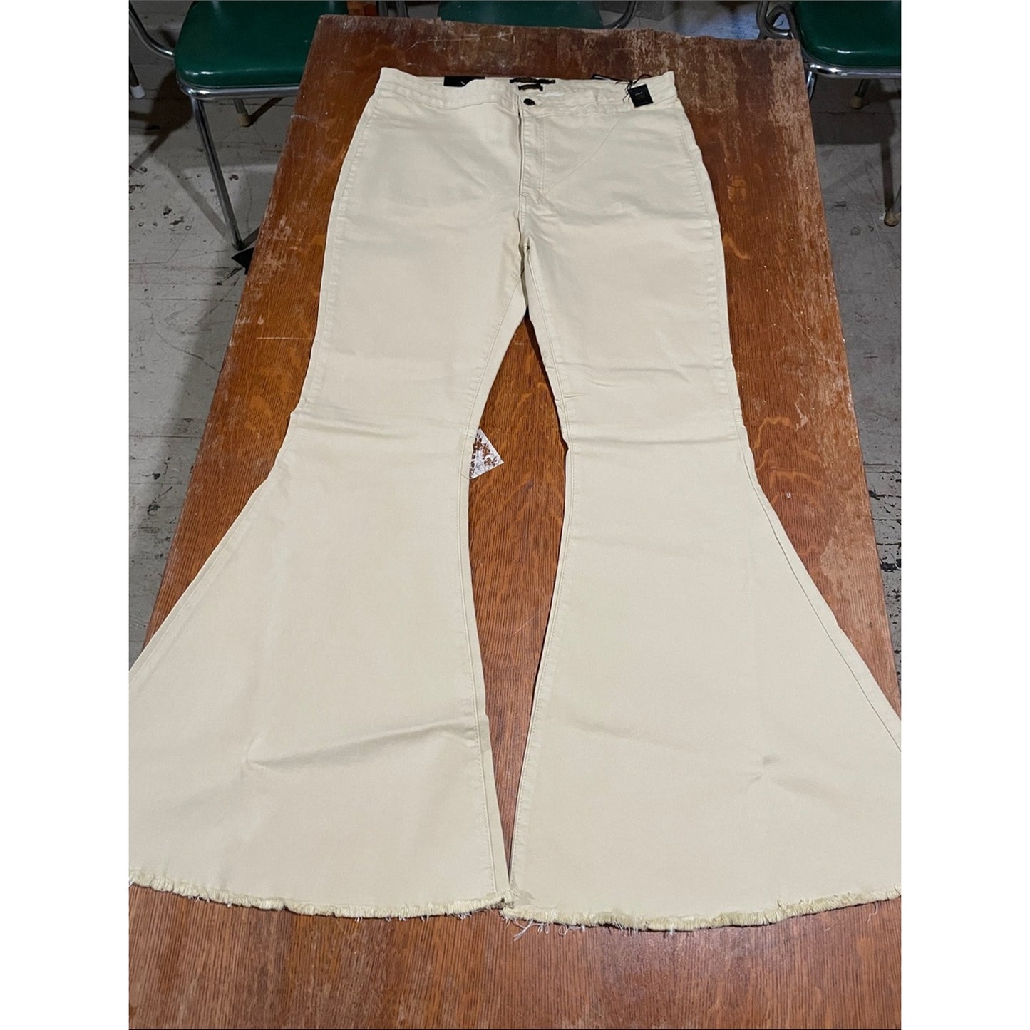 Lucky & Blessed Cream Wide Leg Flare Jeans